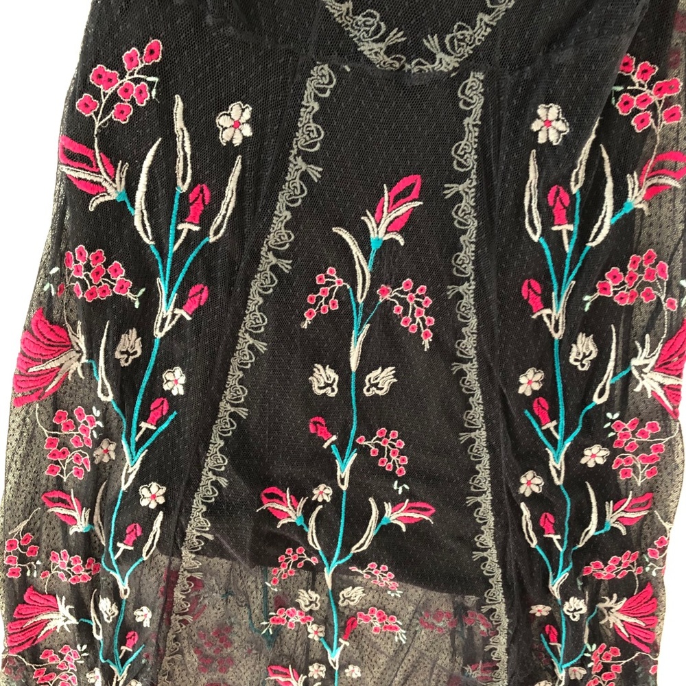 Biya/Johnny Was embroidered mesh black dress